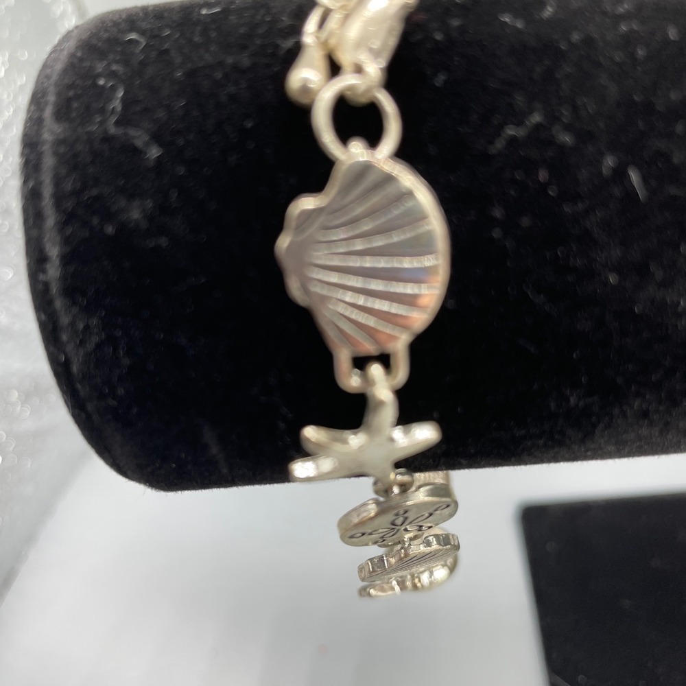 Silver Tone Nautical Beach Charm Bracelet Seashell Starfish Sand Dollar Coastal - Picture 4 of 5